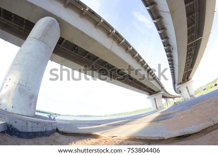 view under the big bridge. fisheye lens