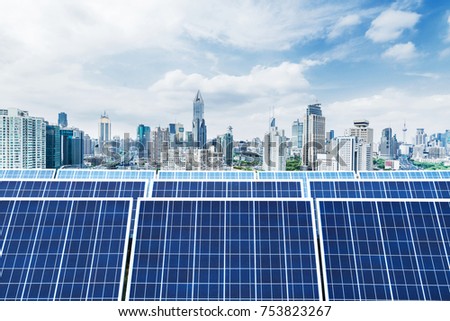 Urban background solar panels, Shanghai, China.