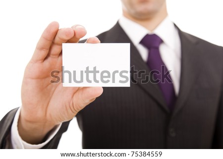 Close-up of business card in business man?s hand
