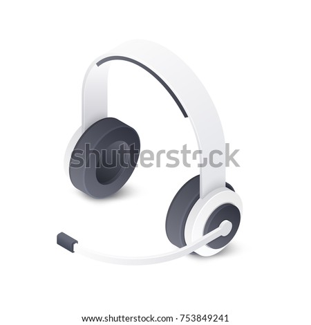 Wireless stereo headset isolated on white background. Isometric vector illustration Royalty-Free Stock Photo #753849241