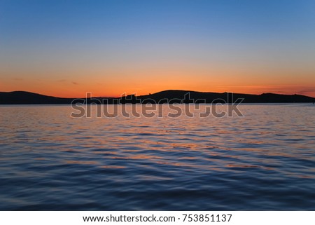Colorful sunset at sea, beautiful nature landscape