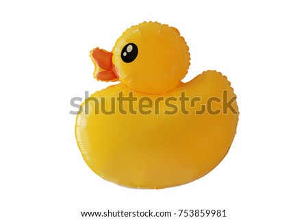 Cute yellow Balloon duck isolated on white background.