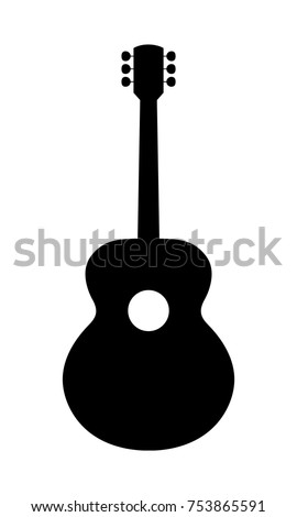 Classical Guitar Silhouette. Vector Illustration Of Hand Drawn Acoustic Guitar Silhouette. 