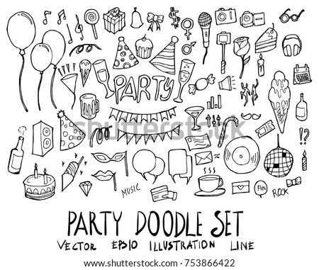 Set of Party illustration Hand drawn doodle Sketch line vector Royalty-Free Stock Photo #753866422