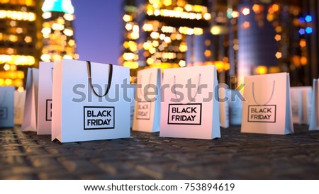 black friday sale. prices off, big sale, package, bargain sale. sity stylish background. Packaging bags background