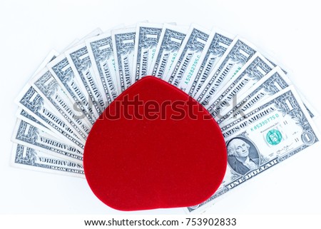 Red Heart and Hundred Dollar Bills for background