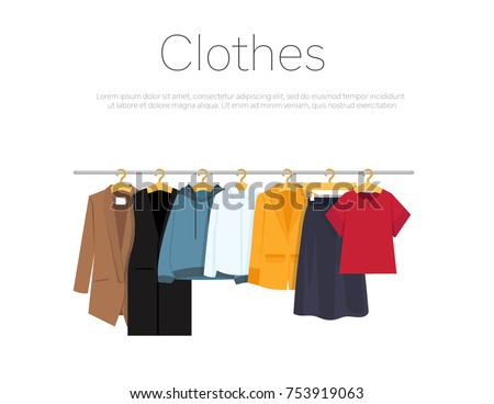 Men's and woman's clothes on hangers, vector illustration Royalty-Free Stock Photo #753919063