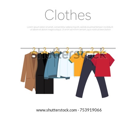 Men's and woman's clothes on hangers, vector illustration Royalty-Free Stock Photo #753919066