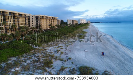 An aerial view of the beach in Longboat Key, Florida.