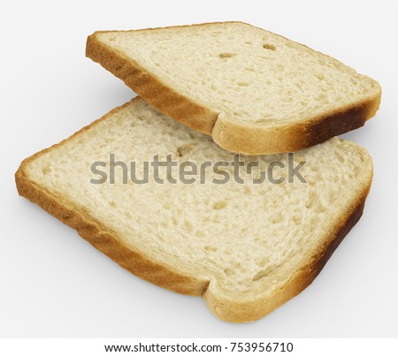 bread slices - toast pair - isolated on white - 3d rendering