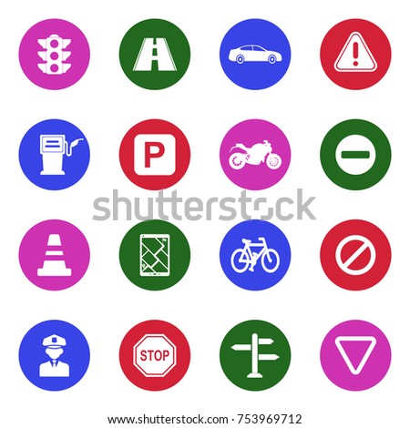 Traffic Icons. White Flat Design In Circle. Vector Illustration. 