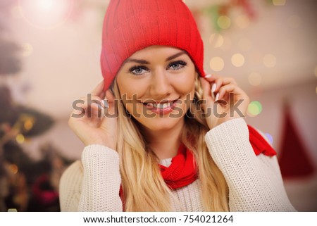 Picture showing happy woman posing during Christmas time