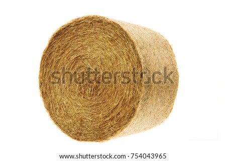 Round hay bale isolated on a white background Royalty-Free Stock Photo #754043965