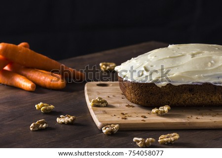 Homemade carrot cake with black background