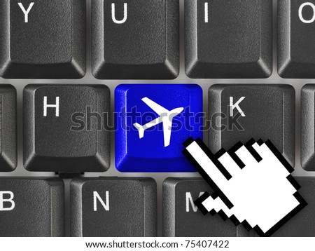 Computer keyboard with Plane key - technology background