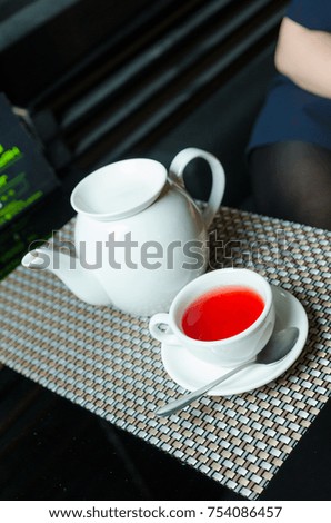 Hot Afternoon Tea Cup on Wood Table Background.