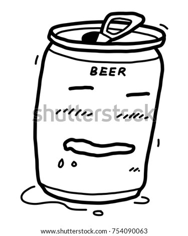 beer can cartoon / vector and illustration, black and white, hand drawn, sketch style, isolated on white background.
