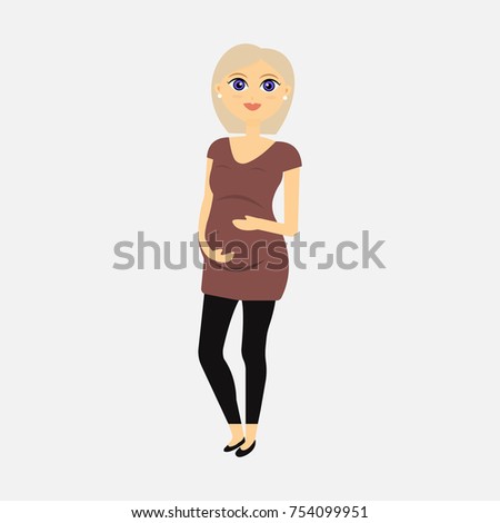 Beautiful pregnant woman with blond hair. Vector illustration.