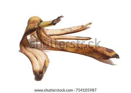 Peel of banana on white background