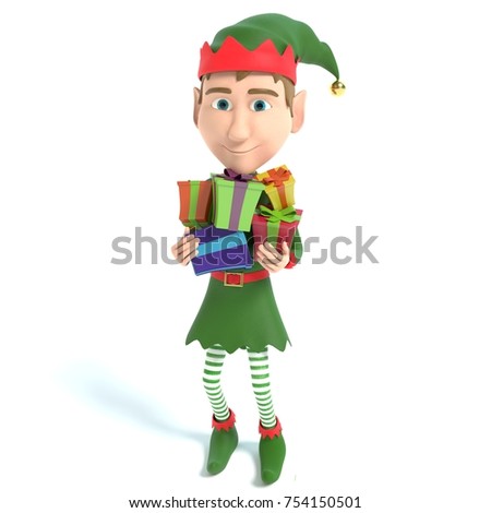 3d illustration of a Christmas Elf holding gifts