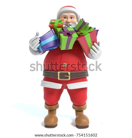 3d illustration of Santa holding gifts