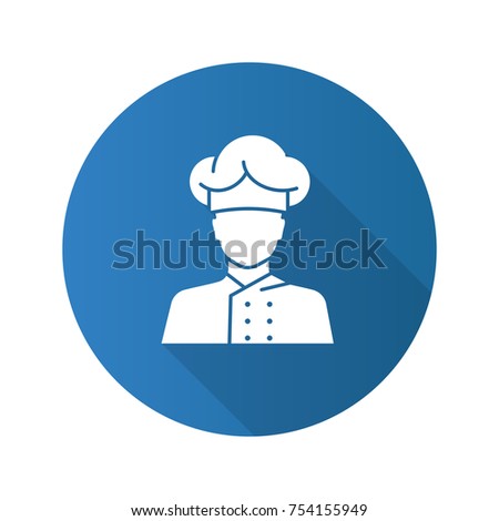 Chef cook flat design long shadow glyph icon. Kitchen worker. Vector silhouette illustration