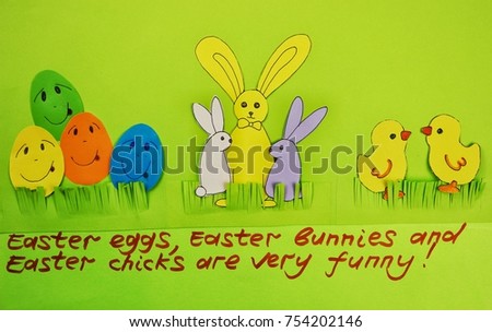 Phrases dedicated to Easter on a sheet of paper with applications 