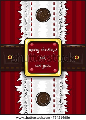 Vector illustration shows greetings card merry christmas and happy new year. Santa claus clothes
