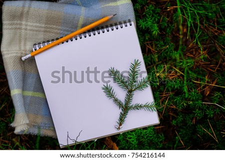 blank notebook drawing lies in the forest on the nature