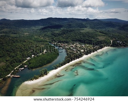 Aerial view of tropical island beach