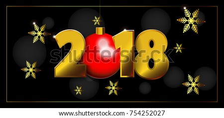 eps 10 vector 2018 calendar cover for web, print, design. Happy New Year 2018 greeting poster. Golden falling snowflakes and 2018 digits isolated on black background. Clip art graphic illustration