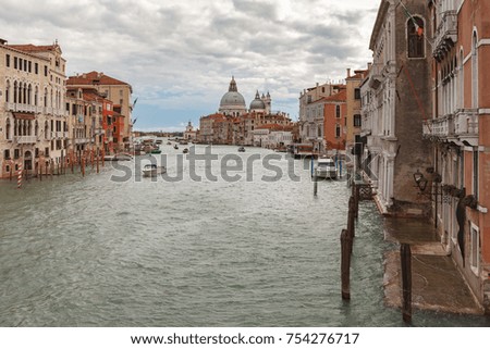 Canal Grande with Basilica Santa Maria della Salute in the background from Ponte dell Accademia, Venice, Italy