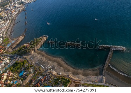 Aerial bird eye view to the Tenerife's coast
