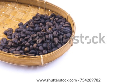 Closeup of coffee beans. Selective focus and crop fragment.