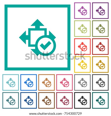 Accept size flat color icons with quadrant frames on white background