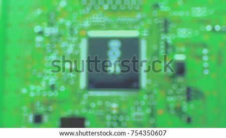 Blurred and selective focus of picture PCB circuit board and IC on pattern PCB