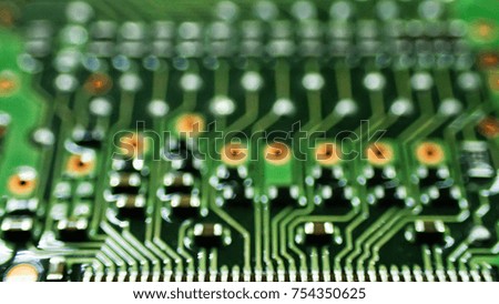 Blurred and selective focus of picture PCB circuit board and IC on pattern PCB