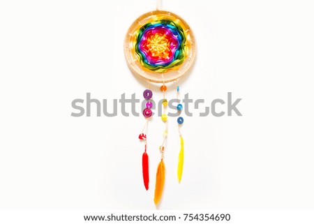 Indian mascot, amulet, protecting from bad dreams. White background, bright colors.