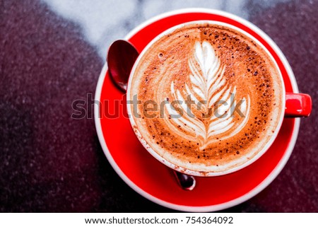 Red Coffee Cup, Spoon, Black Background