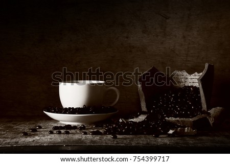 coffee cup and jar Clay pot broken picture still life