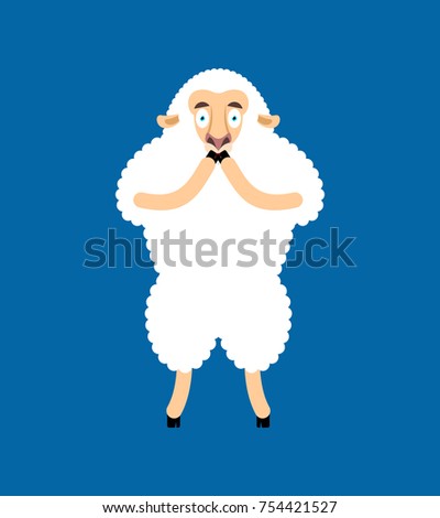 Sheep scared OMG. Ewe Oh my God emoji. Frightened Farm animal. Vector illustration