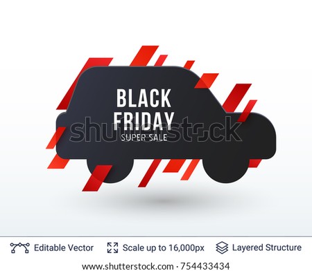 Black Friday Super Sale badge. Car Transportation silhouette. Vector template for big discounts and special offers.