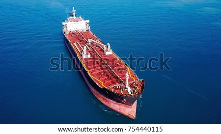 Oil/Chemical tanker at sea - Aerial view Royalty-Free Stock Photo #754440115