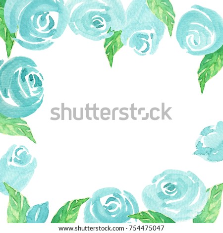 Blue rose. Watercolor clip art with blue rose and leaf. The image is illustration for frame.