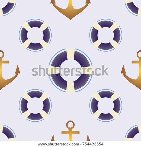 Background on a marine theme with anchors and lifebuoys.