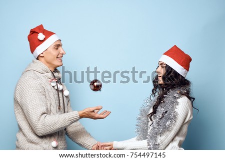 new Year decoration ornaments, Christmas background, love story, a young couple                               