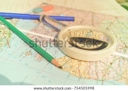 Traveler items on map background