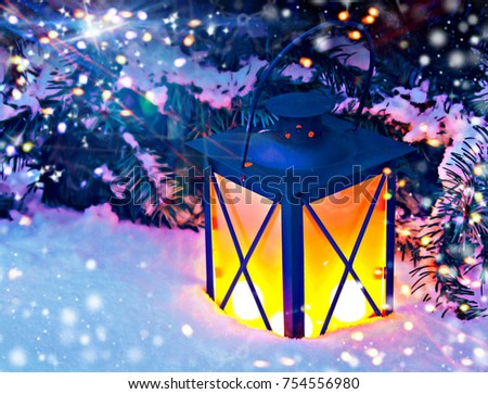 Christmas Lantern. Holiday Background.