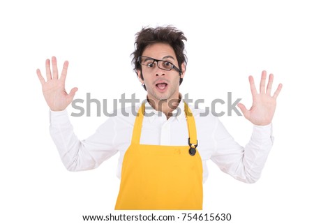 crazy scientist working in his laboratory. Isolated on white background.