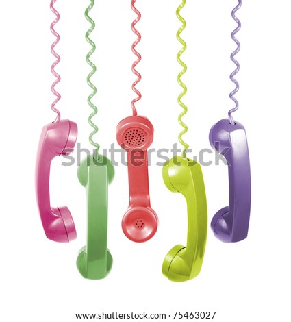 Colorful handsets are having a conversation on white background Royalty-Free Stock Photo #75463027
